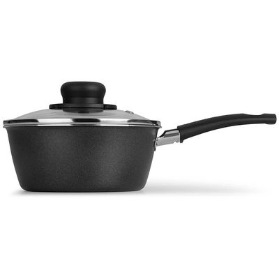 Panela Multiflon Essencial em Alumínio com Revestimento Interno Antiaderente e Tampa de Vidro com Saída de Vapor 18 cm – Grafite