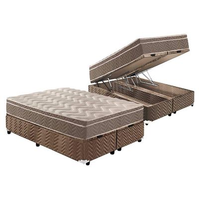 Cama Box Baú Queen: Colchão Anatômico Paropas D33 Confort Ultra Firme+Base CRC Suede Brown (158x198)