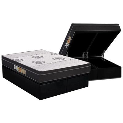 Cama Box Baú Queen: Colchão Anatômico Polar D28 Orthoface Firme+Base CRC Suede Black (158x198)