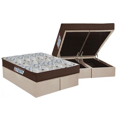 Cama Box Baú Queen: Colchão Anatômico Ortobom D45 ISO 150 Mega Firme+Base CRC Suede Clean (158x198)