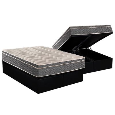 Cama Box Baú Queen: Colchão Anatômico Paropas D45 Confort Mega Firme+Base CRC Suede Black (158x198)
