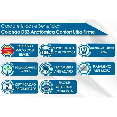 Conjunto Box Solteiro: Colchão Espuma Paropas D33 Confort Ultra Firme+Base CRC Corano White (88x188)