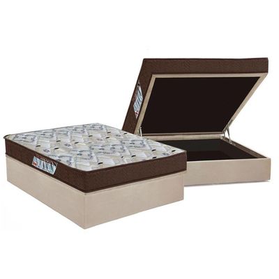 Cama Box Baú Casal: Colchão Anatômico Ortobom D45 ISO 150 Mega Firme+Base CRC Suede Clean (138x188)