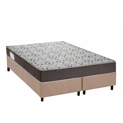 Conjunto Box Queen: Colchão Anatômico Ortobom D45 ISO 150 Mega Firme+Base CRC Suede Bege (158x198)