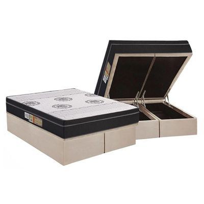 Cama Box Baú Queen: Colchão Anatômico Polar D28 Orthoface Firme+Base CRC Suede Clean (158x198)