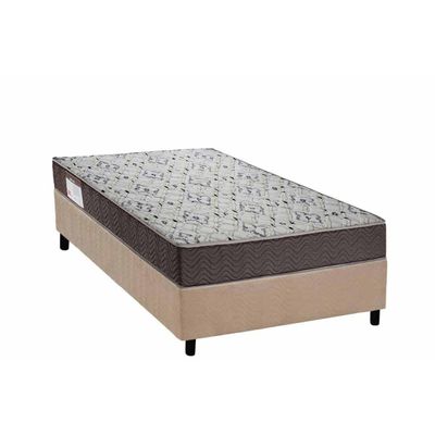 Conjunto Box Solteiro: Colchão Anatômico Ortobom D45 ISO 150 Mega Firme+Base CRC Suede Bege (88x188)