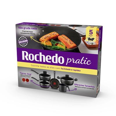 Conjunto de Panelas Antiaderente Rochedo Pratic Cinza 5 Peças UNICA