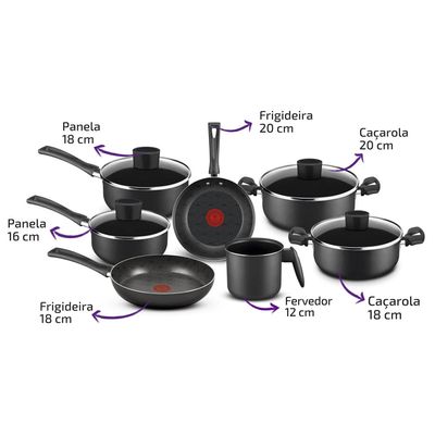 Conjunto de Panelas Antiaderente Rochedo Pratic Cinza 7 Peças UNICA