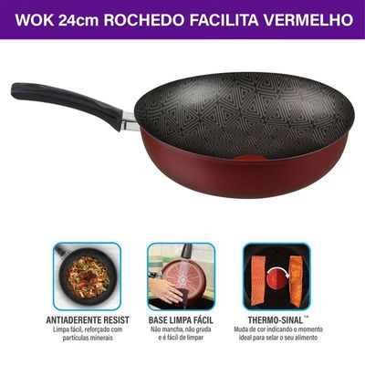 Frigideira Wok Rochedo Facilita 24cm Vermelho Vermelho