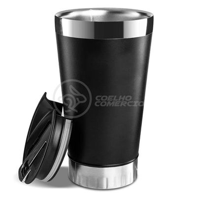Copo Térmico Com Tampa E Abridor De Garrafa 473ml Preto.