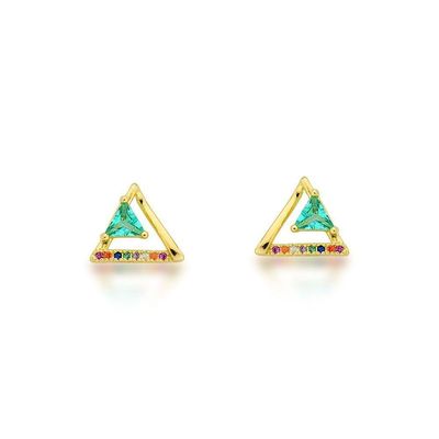 Brinco Triangulo Pedra Verde Banhado Ouro 18k - Pequeno