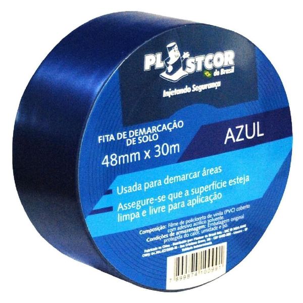 Fita De Demarcação 48mm X 30 Metros Azul - - Plastcor Fita Demarcacao Azul 48mmx30mts Plastcor