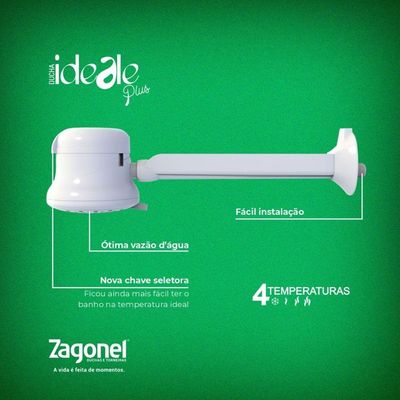 Ducha Ideale Plus 4 Temperaturas Branco Sem Cano 6800 Watts 220 Volts - Did4t68220br01 - Zagonel