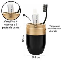 Suporte Porta Escova De Dentes Acquaset Preto Dourado Forma