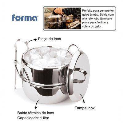 Kit 4 Baldes De Gelo Inox Térmico Com Pegador De Gelo Tampa