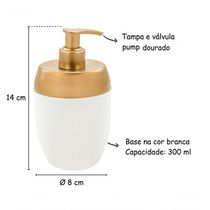 Dispenser Porta Sabonete Líquido Alcool Gel Acquaset Branco Dourado Banheiro Lavabo Casa Organização