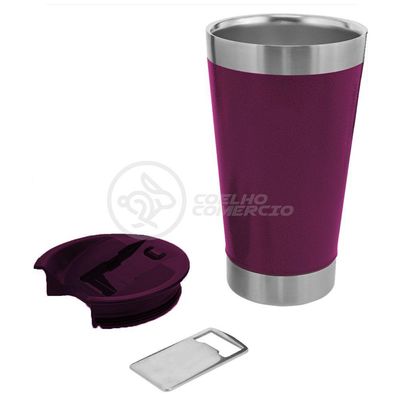 Copo Térmico Com Tampa E Abridor De Garrafa 473ml Roxo