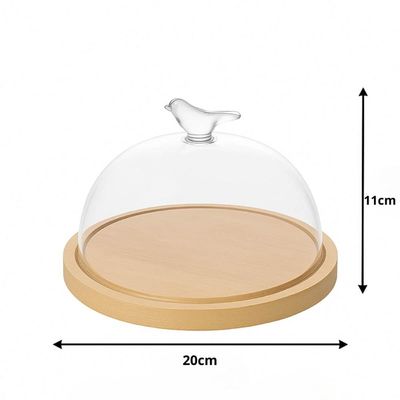 Kit 4 Porta Queijos de Bambu com Cúpula Vidro Queijeira Bird Tábua Frios Wolff