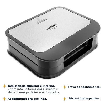 Sanduicheira E Grill Britânia Inox 2 Em 1 BGR25B 220V