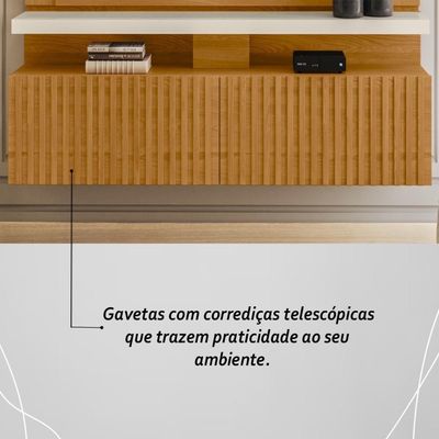Painel Bancada Suspensa Com Led Tvs Até 75 Polegadas Gaia - Cinamomo Off White