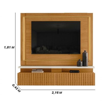 Painel Bancada Suspensa Com Led Tvs Até 75 Polegadas Gaia - Cinamomo Off White