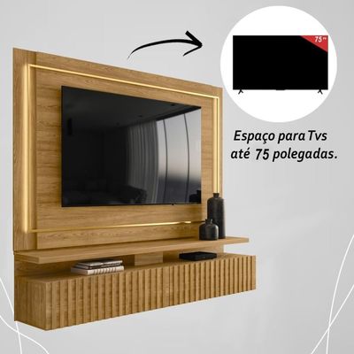 Painel Bancada Suspensa Com Led Tvs Até 75 Polegadas Gaia - Cumaru Cumaru