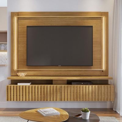 Painel Bancada Suspensa Com Led Tvs Até 75 Polegadas Gaia - Cumaru Cumaru
