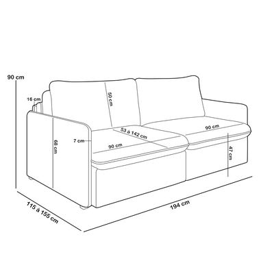 Sofá Cama Retrátil Para Sala de Estar 194cm Una K01 Veludo Cinza - Lyam Decor