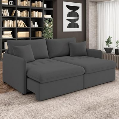 Sofá Cama Retrátil Para Sala de Estar 194cm Una K01 Veludo Cinza - Lyam Decor