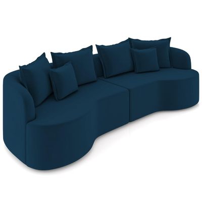Sofá 3 Lugares Orgânico Sala De Estar Living 250cm Ekos K01 Veludo Azul Marinho - Lyam Decor