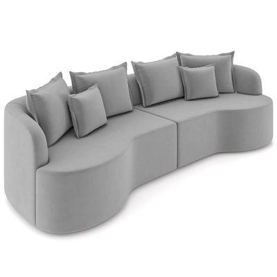 Sofá 3 Lugares Orgânico Sala De Estar Living 230cm Ekos K01 Veludo Cinza Claro - Lyam Decor