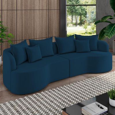 Sofá 4 Lugares Orgânico Sala De Estar Living 290cm Ekos K01 Veludo Azul Marinho - Lyam Decor