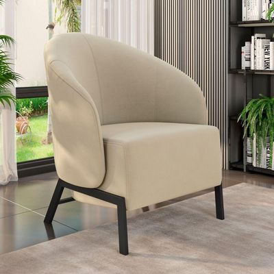 Kit 02 Poltronas Para Sala Living Pés Industrial Sierra K01 Veludo Bege - Lyam Decor