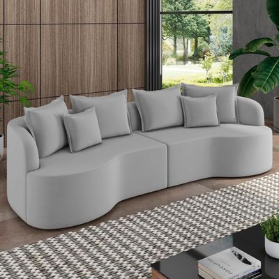 Sofá 4 Lugares Orgânico Sala De Estar Living 290cm Ekos K01 Veludo Cinza Claro - Lyam Decor