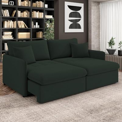 Sofá Cama Retrátil Para Sala de Estar 214cm Una K01 Veludo Verde Musgo - Lyam Decor