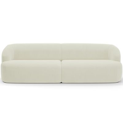 Sofá 3 Lugares Curvo Orgânico com 02 Poltronas Para Sala Living 250cm Barolo L06 Veludo Bege - Lyam Decor