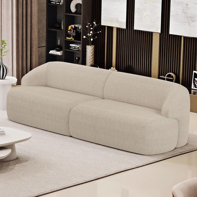 Sofá 4 Lugares Curvo Orgânico Para Sala Living 280cm Barolo L06 Linho Bege Escuro - Lyam Decor