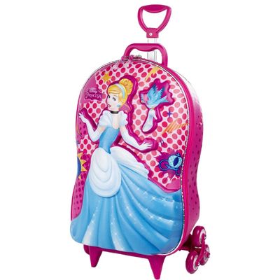 Mala Infantil Princesa Cinderela 3D com Rodinhas - Rosa