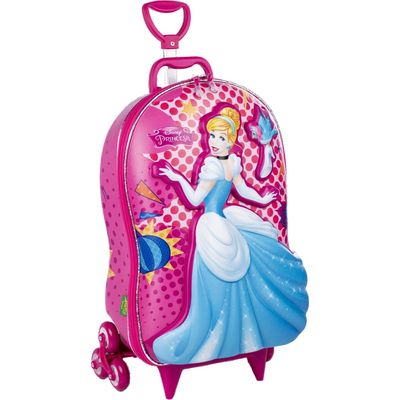 Mala Infantil Princesa Cinderela 3D com Rodinhas - Rosa