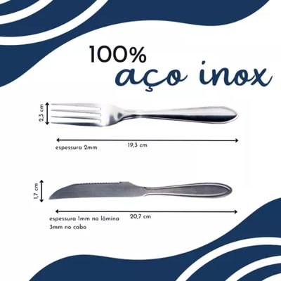 Jogo Garfo Faca Inox 24 Peças Bar Restaurante Buffet Talher