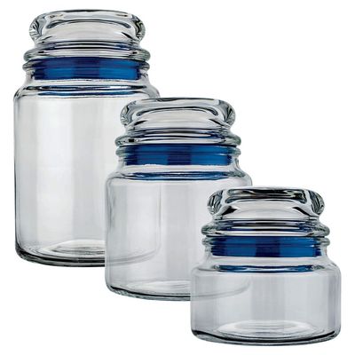 Conjunto de Potes Multiuso Euro Home Transparente/Azul em Vidro e PVC  3 Peças