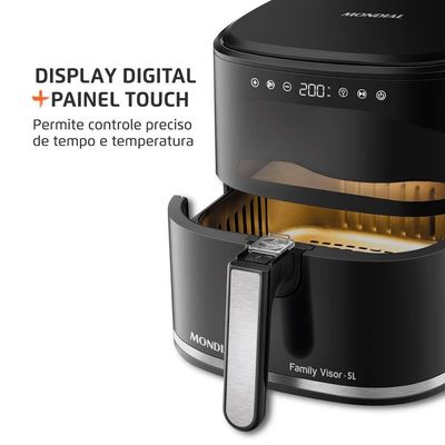 Fritadeira Air Fryer Mondial AF-50-DV Family Visor 5L 2000W Visor Frontal Digital Touch Preto Preto / 220