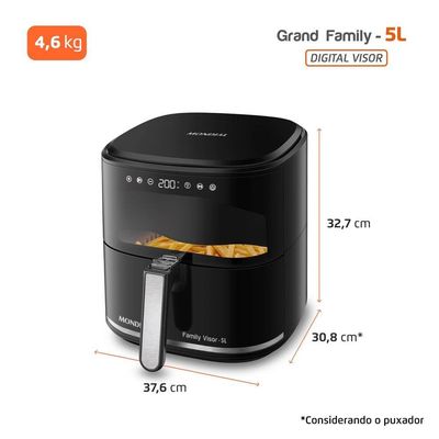Fritadeira Air Fryer Mondial AF-50-DV Family Visor 5L 2000W Visor Frontal Digital Touch Preto Preto / 220