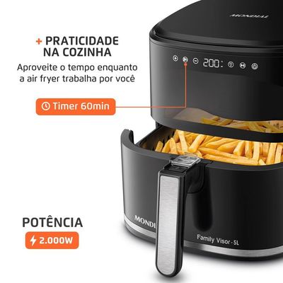 Fritadeira Air Fryer Mondial AF-50-DV Family Visor 5L 2000W Visor Frontal Digital Touch Preto Preto / 220