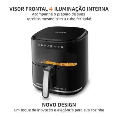 Fritadeira Air Fryer Mondial AF-50-DV Family Visor 5L 2000W Visor Frontal Digital Touch Preto Preto / 220