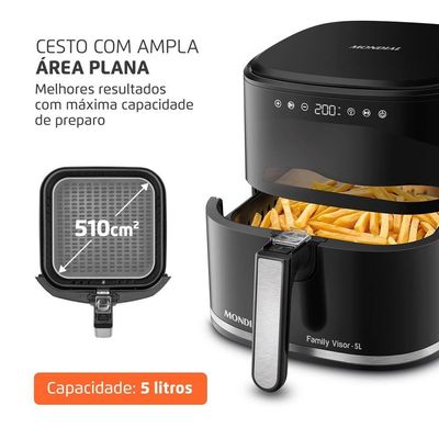 Fritadeira Air Fryer Mondial AF-50-DV Family Visor 5L 2000W Visor Frontal Digital Touch Preto Preto / 220