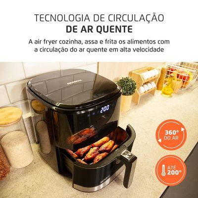 Fritadeira Air Fryer Mondial AF-50-DV Family Visor 5L 2000W Visor Frontal Digital Touch Preto Preto / 220