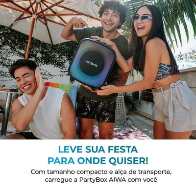 Caixa de Som Partybox Aiwa PB-07 com Bluetooth, Iluminação RGB, Entrada USB, Entrada para Cabo Auxiliar e Entrada para Micro SD - 100W RMS - Bivolt