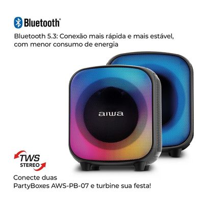 Caixa de Som Partybox Aiwa PB-07 com Bluetooth, Iluminação RGB, Entrada USB, Entrada para Cabo Auxiliar e Entrada para Micro SD - 100W RMS - Bivolt