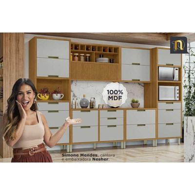 Cozinha Completa Imperatriz 5 Peças (2Aéreos+2Balcões+1Paneleiro) C5P28 Freijo/Off White - Nesher